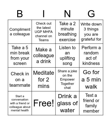 UGP Mental Health Awareness Bingo! Bingo Card
