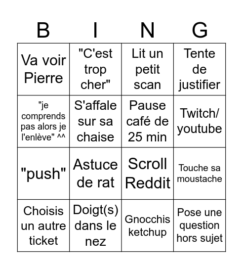 1 journée avec A Bingo Card