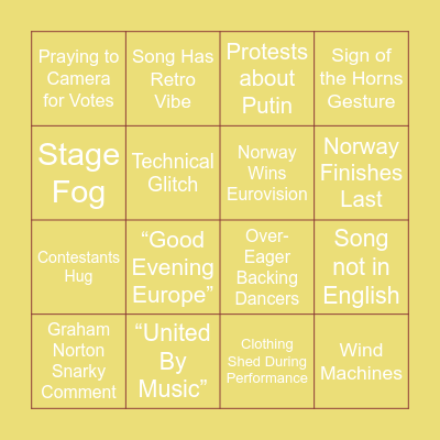 Eurovision Finale bingo 2025 Bingo Card