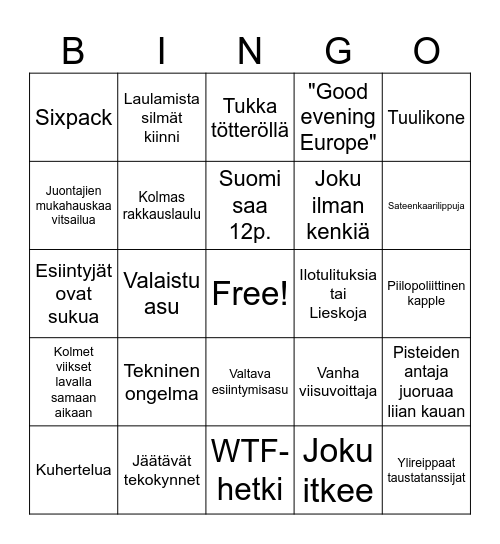 Euroviisut Bingo Card