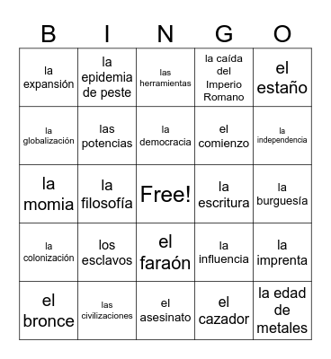 HISTORIA Bingo Card