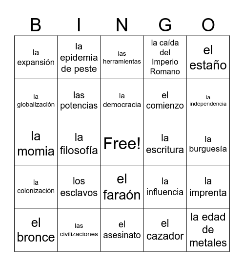 HISTORIA Bingo Card