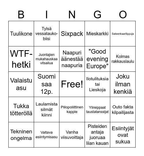 Euroviisut Bingo Card