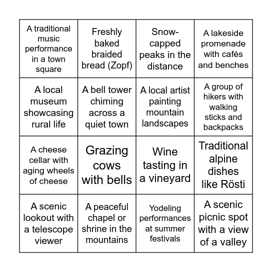 Swiss Bingo Card