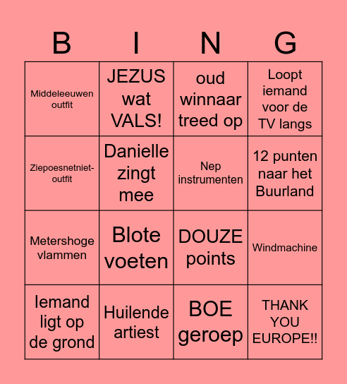 Songfestival 2025 Bingo Card