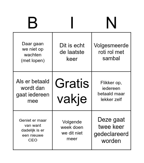 De Jobert Bingo Card