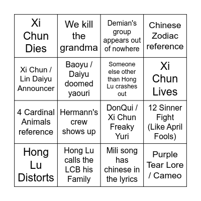 LIMBUS COMPANY CANTO 8 BINGO Card