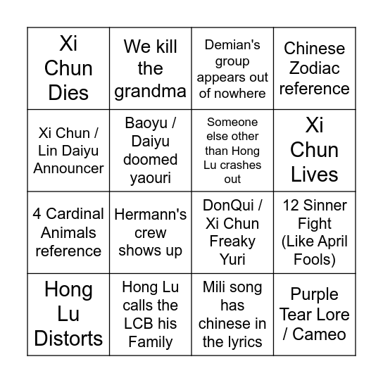 LIMBUS COMPANY CANTO 8 BINGO Card