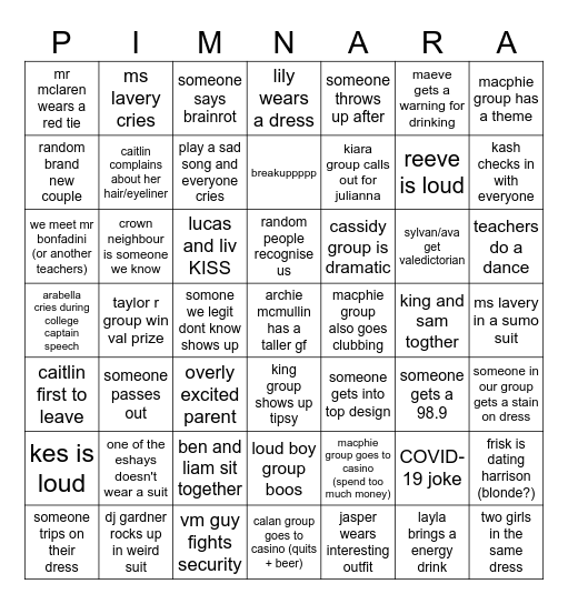 val bingo Card