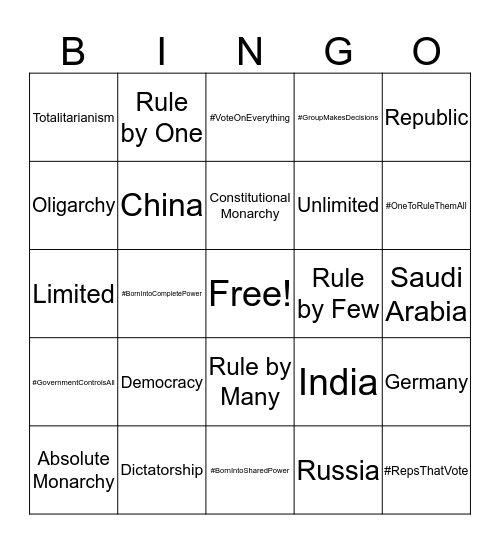 Government Vocabulary  Bingo Card
