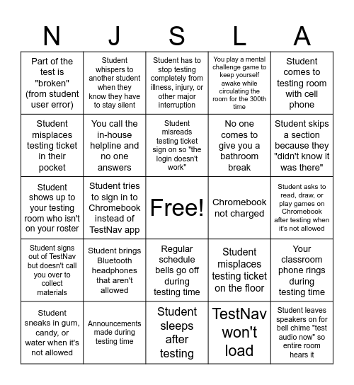 NJSLA Bingo Card