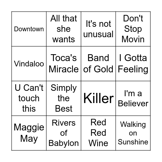 Lew's Birthday Jukebox Bingo Card