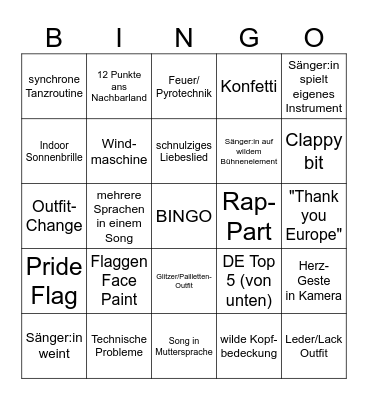 Eurovision 2025 Bingo Card