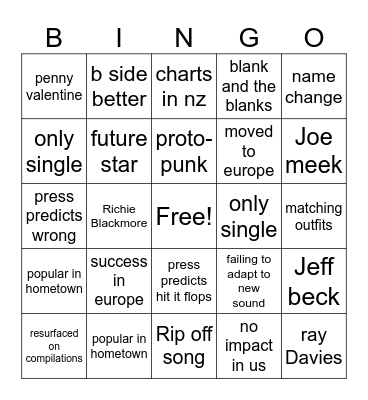 cool british singles Bingo Card