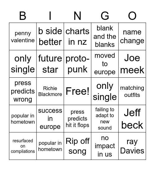 cool british singles Bingo Card