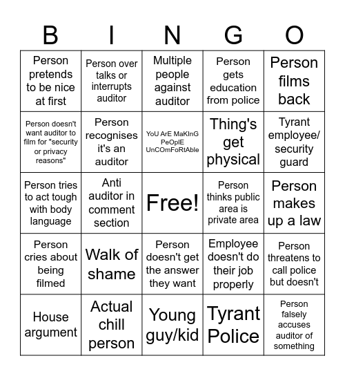 Auditing Bingo! Bingo Card