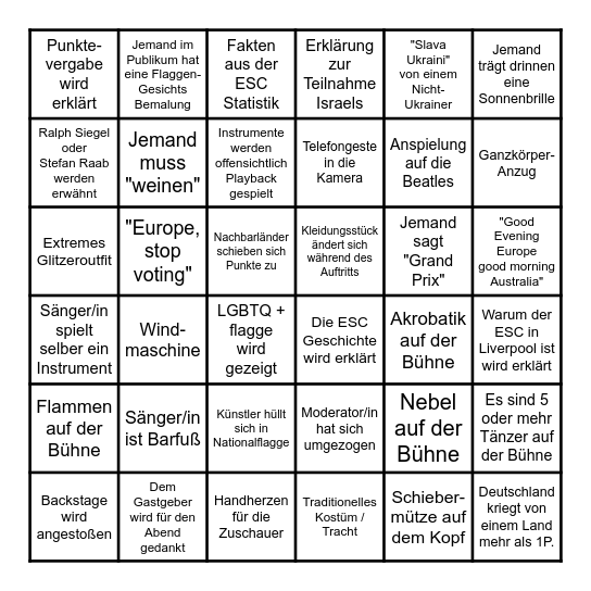 ESC Deutsch Bingo Card