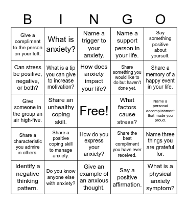 Mental Health Bingo Card