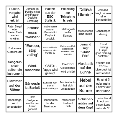ESC Deutsch Bingo Card