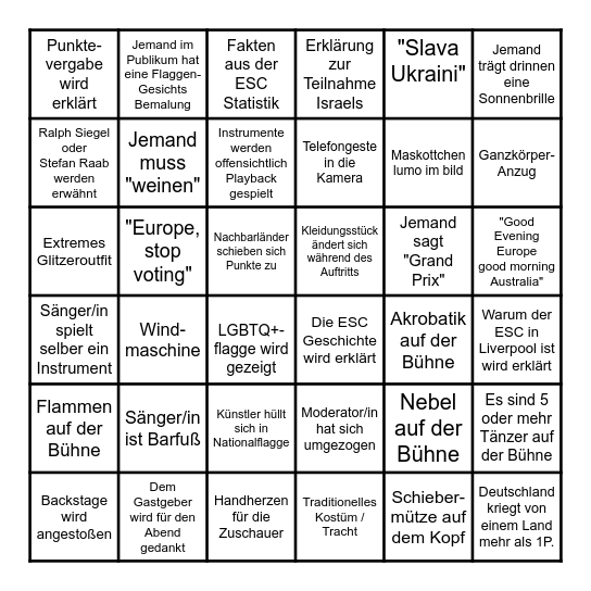 ESC Deutsch Bingo Card