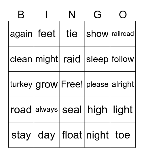 Vowel Team Review Bingo Card
