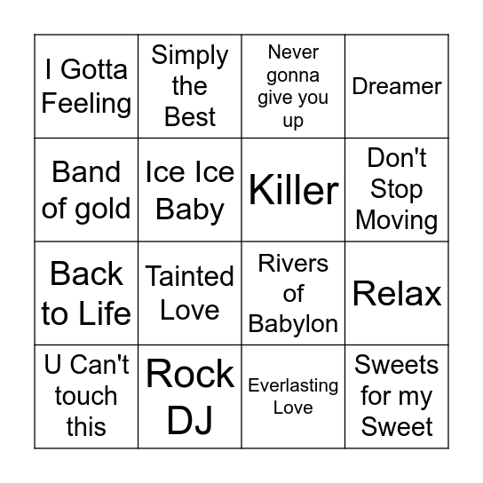 Lew's Birthday Jukebox Bingo Card