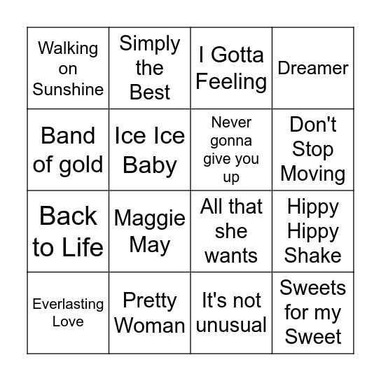 Lew's Birthday Jukebox Bingo Card