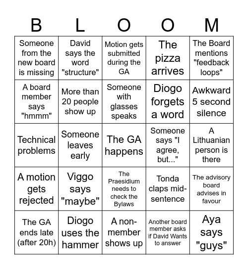GA Bingo Card