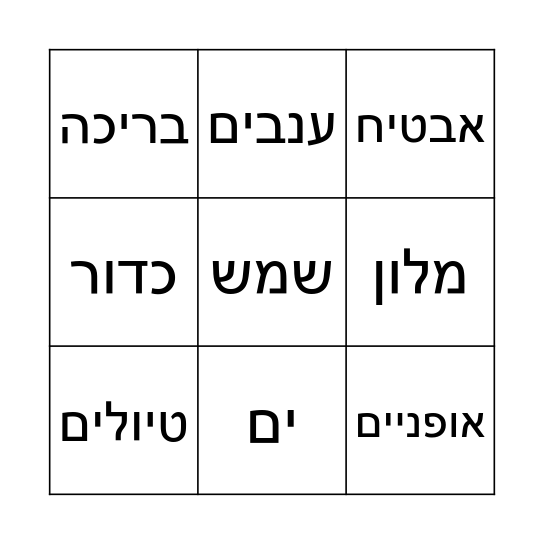 בינגו קיץ Bingo Card