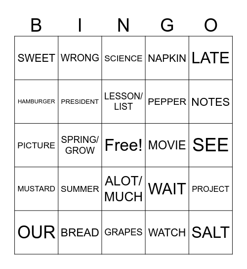 Final REVIEW Bingo Card