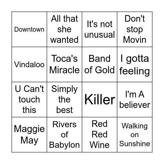Lew's Birthday Jukebox Bingo Card