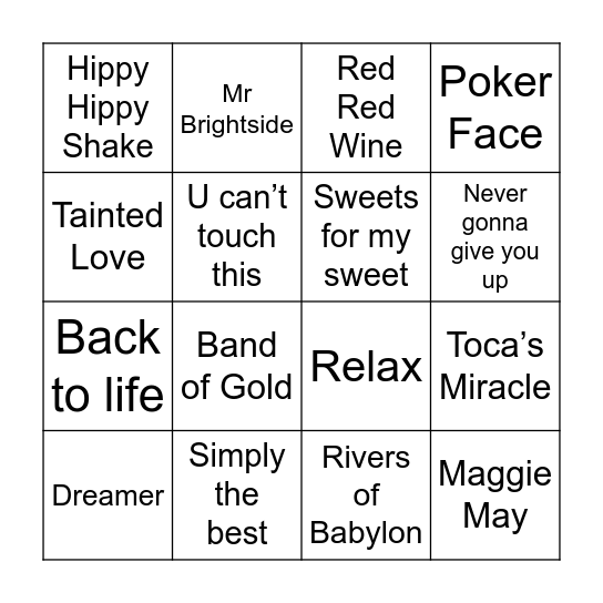 Lew's Birthday Jukebox Bingo Card