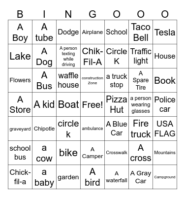 Road Trip Bingo Card