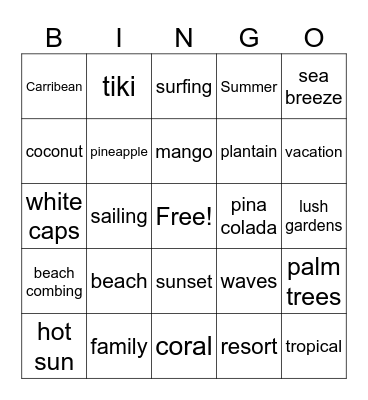 Tropical Paradise Bingo Card