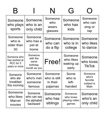 Human Bingo Card