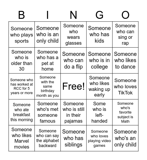 Human Bingo Card
