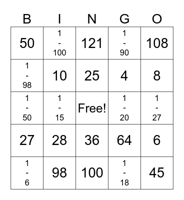Division of Fractions Bingo Card
