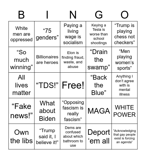 Conservative Bingo Card