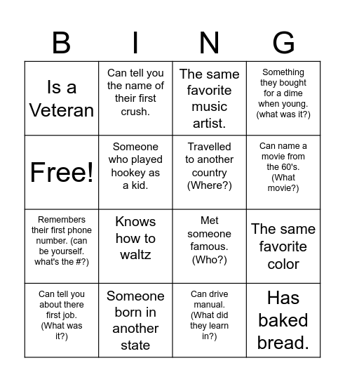Social scavenger hunt Bingo Card