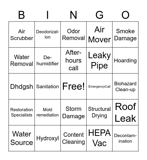 PuroClean Bingo Card