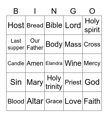 First Communion Bingo Card