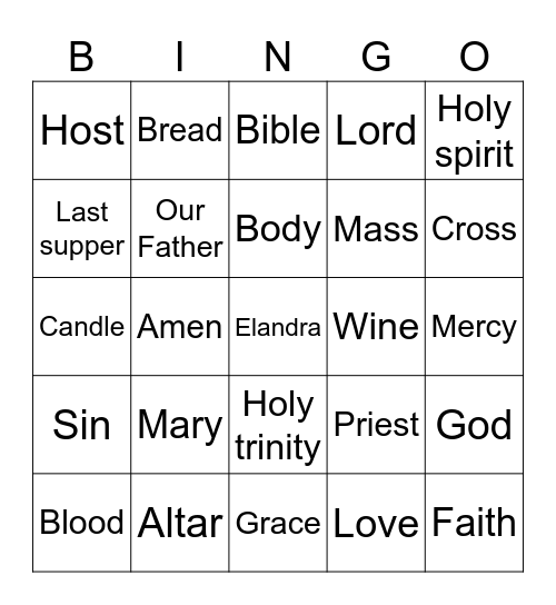 First Communion Bingo Card