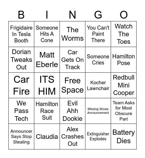 2025 FSAE Bingo Card