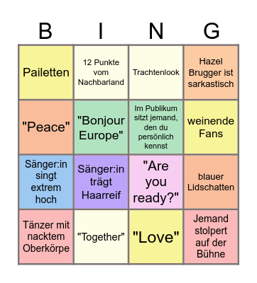 Eurovision de la Chanson à Bâle Bingo Card