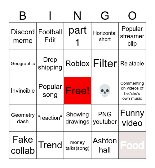 Shortd bingo Card