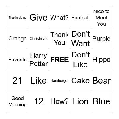 ASL Bingo Card