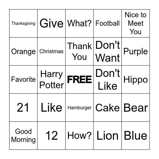 ASL Bingo Card