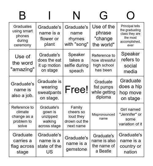 Graduation Bingo Card
