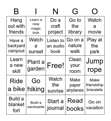 Summer Bingo Card