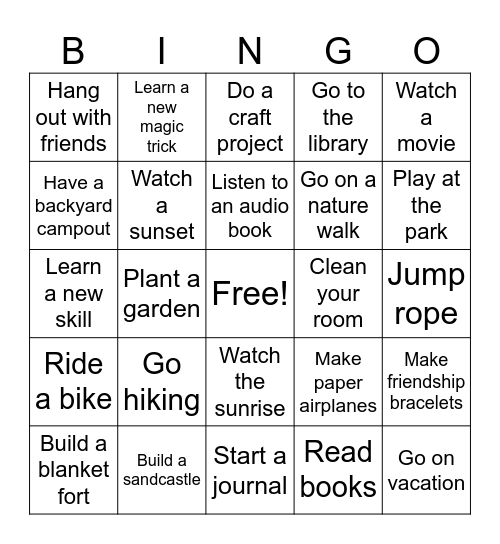 Summer Bingo Card